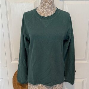 Chaser NWT Green Long Sleeve Distressed Raw Cut Finish Sweatshirt Cotton Linen M